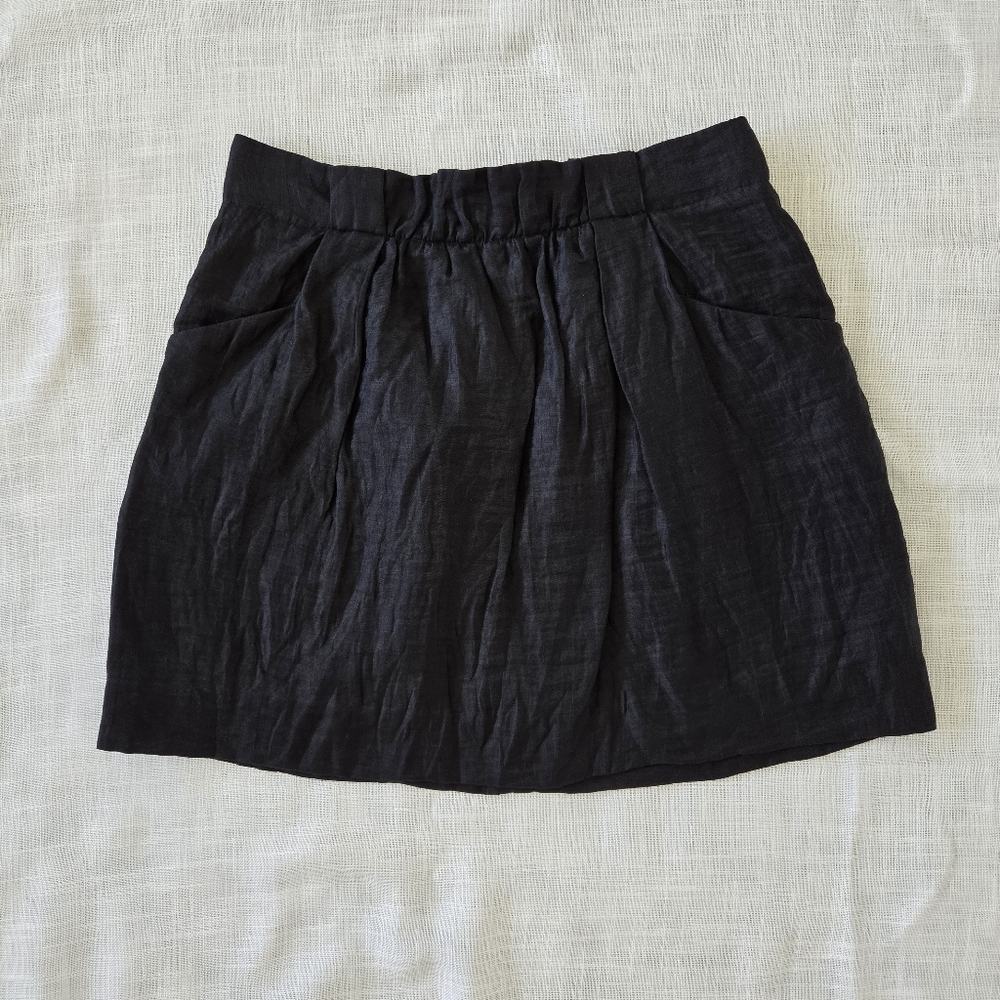 J.Crew Mini Textured Skirt Size 0 XS Solid Black Linen Blend Pockets A-line